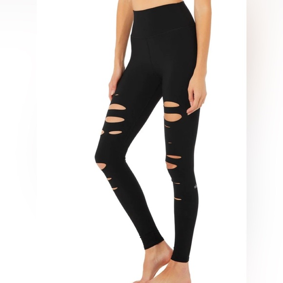 ALO Yoga Pants - Alo Yoga black warrior ripped black leggings XS